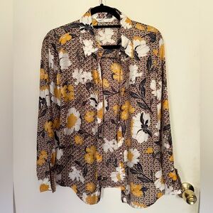 Zara Retro Floral Silky Blouse XL